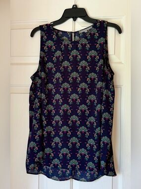 Daniel Rainn Sleeveless Floral Print Blouse Women’s Medium Navy Blue
